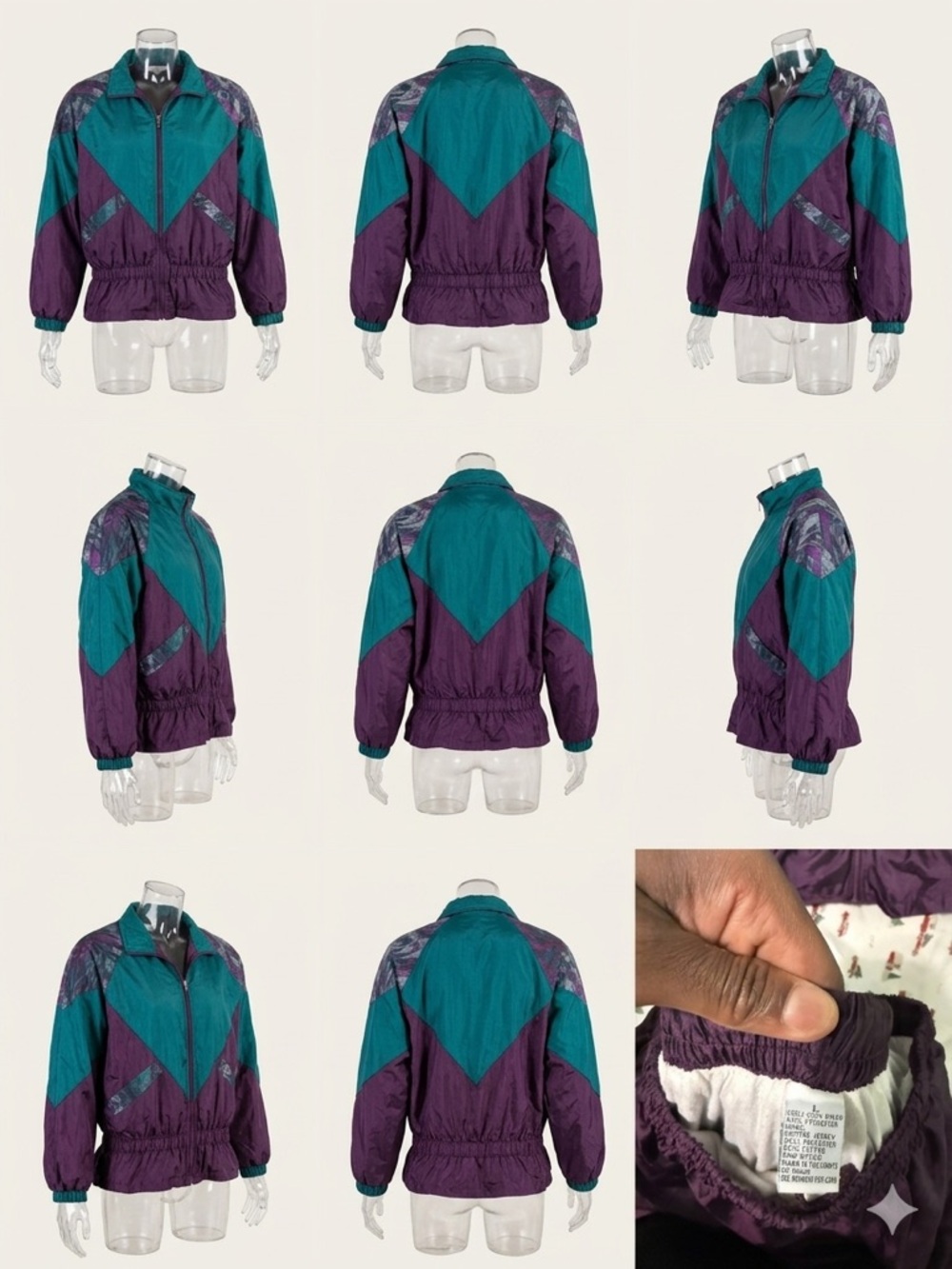VNTG 80s/90s Westport Ltd. Geometric Windbreaker Track Suit Teal Purple L